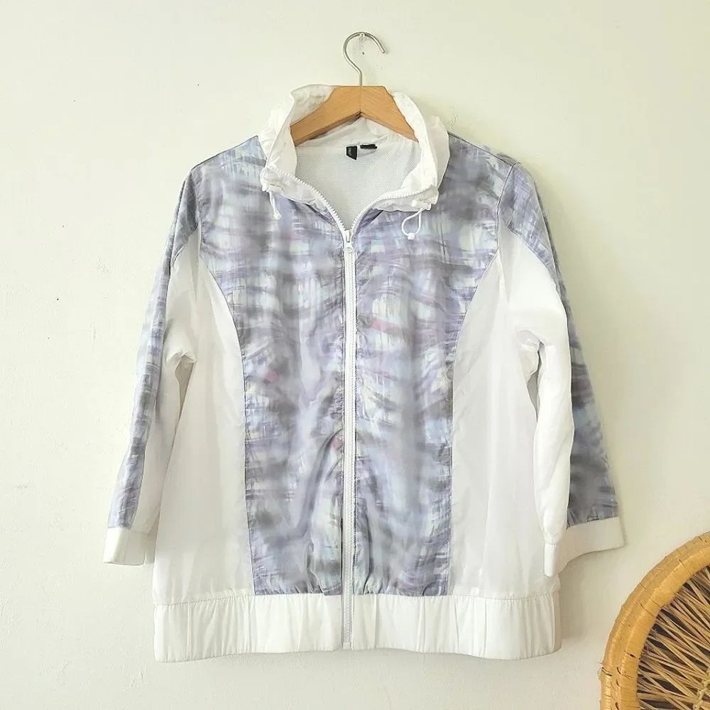 Cynthia Rowley Abstract Print Lightweight Zip Jacket L White Purple